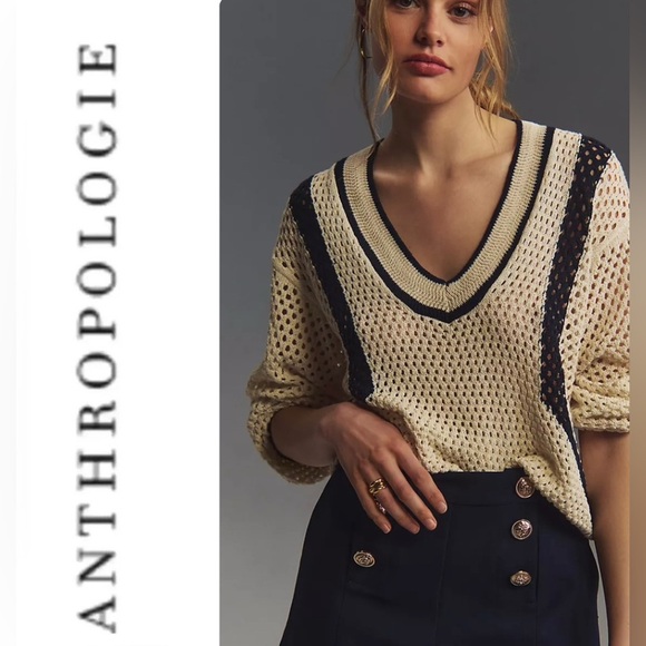 Pilcro by Anthropologie striped open-stitch sweater - Picture 1 of 8